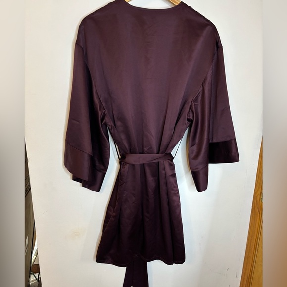 ThirdLove Deep Plum Kimono Style Satin Robe Short Length - Picture 2 of 6